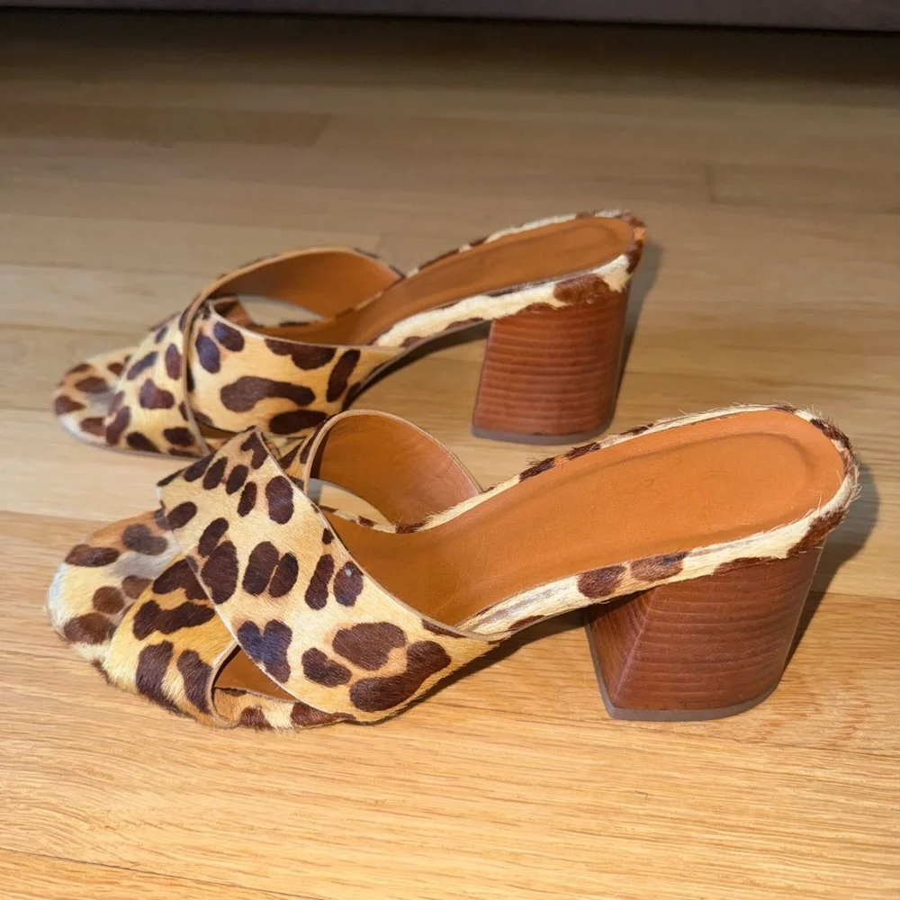 Lulu’s Henri Leopard Calf Hair Peep-Toe Mules - Picture 3 of 8